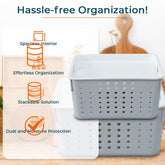 Kuber Industries Multipurpose Small Storage Basket with Lid|Dotted Design Storage Organizer|Basket For Cosmetic, Fruits, Assesories|Pack of 3|Grey|